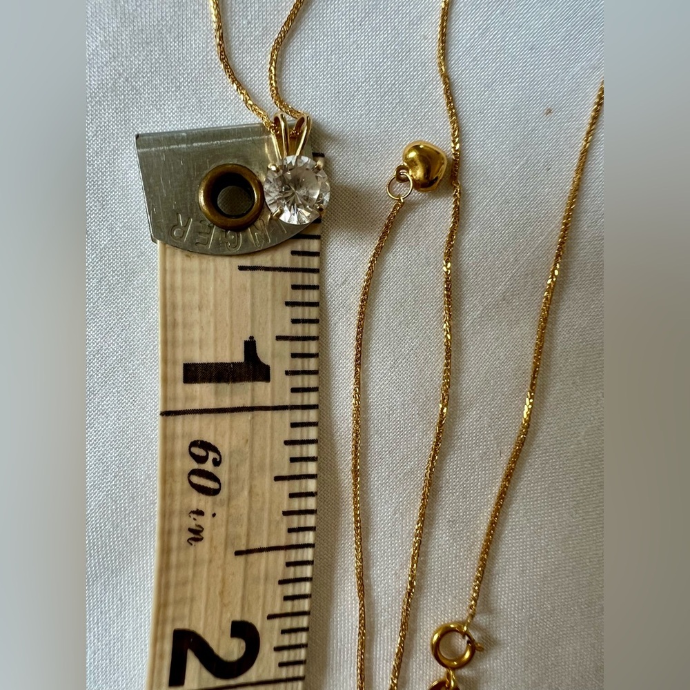18K Solid Gold Dainty Solitaire Necklace • Adjustable 14–19 in - Picture 14 of 16